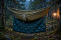 Hammock underquilt, 3-season insulation fitted beneath a camping hammock