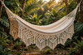 Brazilian fringe double hammock in natural cotton with hand-knotted fringe