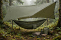 XL hammock rain tarp pitched over a camping hammock in a Vancouver Island forest